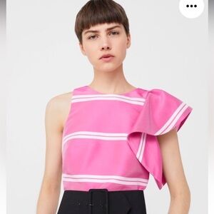 Mango Pink Asymmetrical Ruffle Top w/ white stripes Woman’s 6